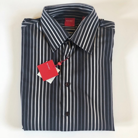 NWT Report Collection Black Stripe Shirt L - Picture 2 of 4